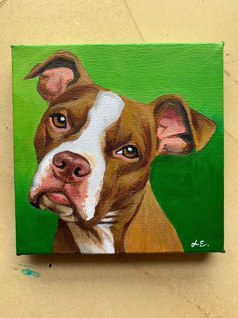 Dog Paintings Acrylic, Dog Painting Ideas, Easy Small Canvas Paintings, Pitbull Painting, Dog Painting Canvas, Acrylic Dog Painting, Pitbull Artwork, Animal Canvas Paintings, Animal Paintings Acrylic