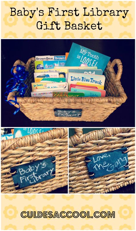 BABY'S FIRST LIBRARY GIFT BASKET Basket Gifts, Filofax Personal, Baby Shower Gift Basket, Baby Gift Basket, Cadeau Diy, Baby Diy, Boy Shower, Gift Basket, Shower Gifts