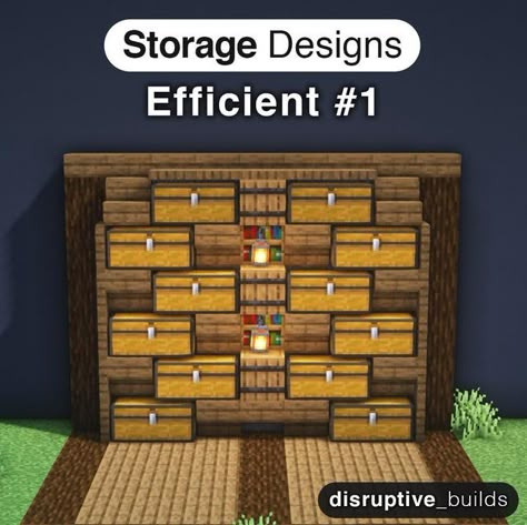 Here are 4 storage designs my friend and I created!: Minecraftbuilds Minecraft Farm Storage Ideas, Minecraft Bulk Storage, Storage Ideas For Minecraft, Minecraft Chest Organization List, Storage Build Minecraft, Minecraft Storage Organization, Minecraft Building Ideas Storage, Minecraft Basement Ideas Storage, Minecraft Cabinet