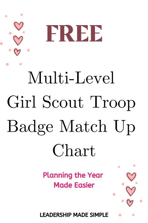 Free Multi-Level Girl Scout Troop Badge Match Up Chart Brownie Daisy Multi Level Troop, Multi Level Troop Badges, Craft And Tinker Badge Ideas, Daisy Girl Scouts Badges, Girl Scout Cadette Badges, Girl Scout Snacks For Meetings, Girl Scout Badge Ideas, Girl Scout Badges Requirements, Junior Girl Scout Badges