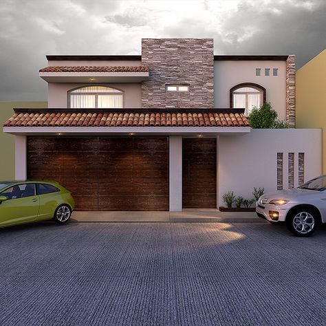 Houses In Mexico, Mexico House, Entrance Gates Design, Garage Door Design, Modern Bungalow House, Modern House Facades, Modern Exterior House Designs, House Gate Design, Casas Coloniales