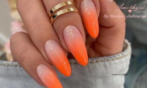 Ombré Nails Orange, Ombré Orange Nails, Ombre Orange Nails, Baby Bloomer Nails, Orange Ombré Nails, Nail Art Orange, Bright Orange Nails, Orange Ombre Nails, Orange Nail Art