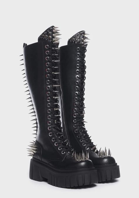 Spiked Boots, Punk Plaid, High Platform Boots, Knee High Platform Boots, Occult Fashion, Goth Shoes, Goth Boots, Gothic Emo, Biker Jewelry