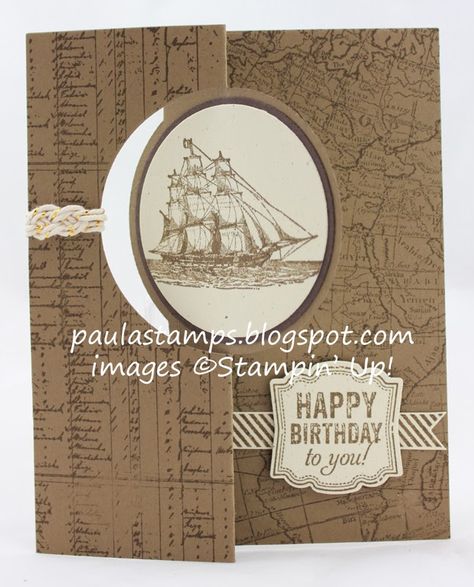 Stampin Up The Open Sea, Nautical Cards, Masculine Birthday Cards, Boy Cards, Flip Cards, Travel Cards, Birthday Cards For Men, Fun Fold Cards, Male Cards