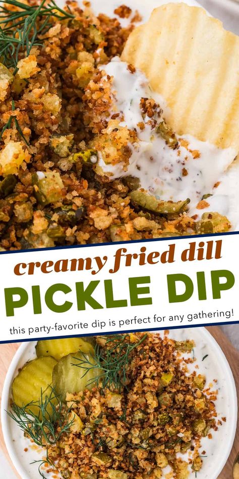 All the amazing flavors of fried pickles, in an addictive and delicious creamy dip! The pan-fried breadcrumbs and chopped pickles add the toasty crunch you crave, and the creamy base has ranch seasoning to kick up the flavor even more. Great for a party, game day, or tailgating! Fried Pickle Dip, Pickle Appetizers, Easy Dinner Desserts, Weekend Snacks, The Chunky Chef, Pickle Dip, Chunky Chef, Creamy Dip, Fried Pickles