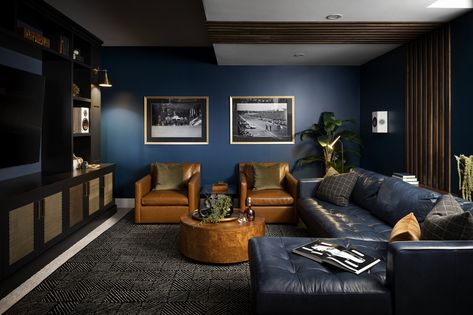 I love it when real estate is a vibe. This points out a great tactic for when you are getting ready to buy. Inspire yourself to save and take those little steps that lead to bigger opportunities. Create pinterest boards that describe mood, house styles, design ideas and more. Navy Accent Walls, Black Couches, Blue Accent Walls, Blue Living Room Decor, Popular Paint Colors, Living Room Trends, Blue Accent, Basement Flooring, Blue Living Room