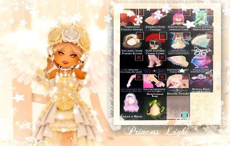 Royal High Light Fairy Outfit, Rh Outfits, Light Fairy, Outfit Hacks, Blonde Streaks, Fairy Outfit, Aesthetic Roblox Royale High Outfits, Princess Sleeves, Royale High