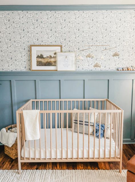 Wallpaper – Ducks In A Row Nursery Wall Panels, Wall Paneling In Nursery, Wood Panelling Nursery, Wallpaper And Dado Rail, Nursery With Panelling, Blue Wall Panelling Nursery, Half Panel Half Wallpaper Nursery, Half Panelling Half Wallpaper, Wallpaper Baby Nursery