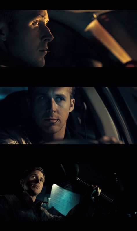 Drive (2011) colours and compositions Drive Movie Scenes, Drive Cinematography, Cinematic Scene, Drive Movie, Film Composition, Drive 2011, Cinematography Lighting, Filmmaking Cinematography, Car Scene