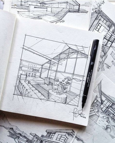 Portfolio D'architecture, Sketchbook Architecture, Croquis Architecture, Drawing Architecture, Architectural Presentation, Interior Architecture Drawing, Interior Design Sketch, Architecture Sketchbook, Interior Design Sketches