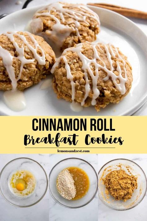 Avocado Sandwiches, Cinnamon Roll Breakfast, Icing Drizzle, Oatmeal Breakfast Cookies, Breakfast Cookie Recipe, Cinnamon Breakfast, Cinnamon Roll Cookies, Lemon Cookies Recipes, Breakfast Cookies Healthy