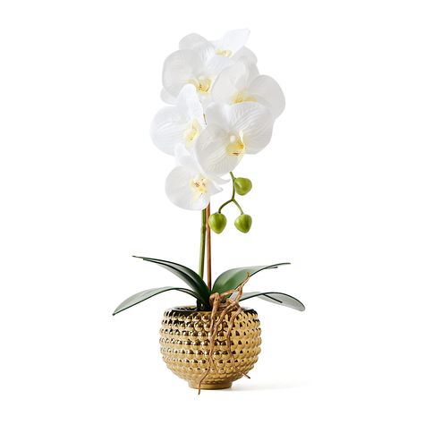 Gold Flower Pot, Flower Arrangements Artificial, Faux Orchid, Orchid Flower Arrangements, Fake Flower Arrangements, Large Flower Arrangements, Artificial Leaves, Artificial Orchids, Faux Flower Arrangements