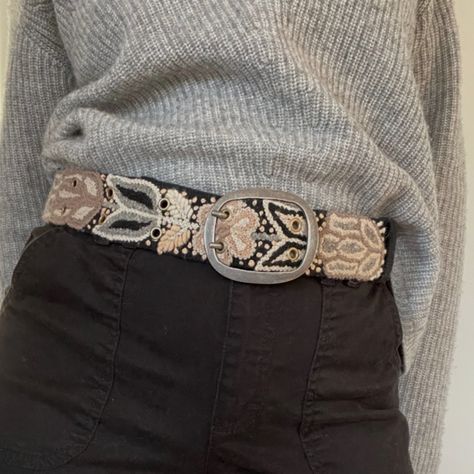 Jenny Krauss | Fair Trade Embroidered Belts Embroidered Black Jeans, Embroidered Belts, Embroidered Belt, Embroidered Wool, Belt Design, Belt Black, Dress Trousers, Black Pattern, Black Wool