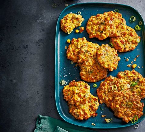 Air-fryer sweetcorn fritters Easy Beginner Recipes, Sweetcorn Fritters, Onion Fritters, Air Fryer Recipes For Beginners, Vegetarian Nutrition, Easy Recipes For Beginners, Kitchen Kit, Bbc Good Food, Bbc Good Food Recipes