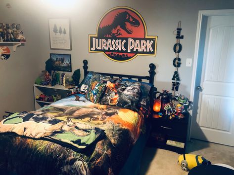 Jurassic World Room Ideas, Jurassic Park Themed Bedroom, Jurassic Park Bedroom Ideas, Jurassic World Room, Jurassic Park Bedroom, Jurassic World Bedroom, Jurassic Bedroom, Dinosaur Boys Room Decor, Dinosaur Theme Bedroom