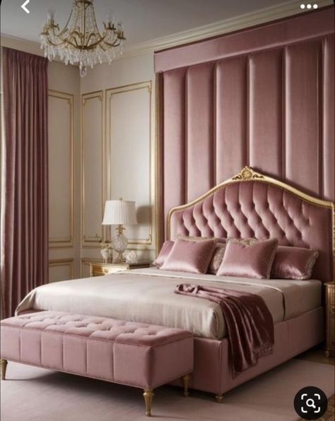 Pink Gold Room Aesthetic, Royal Pink Bedroom, Pink And Gold Bedroom Aesthetic, Pink And Gold Room Aesthetic, Bed Design Royal, Pink Royal Bedroom, Royal Room Aesthetic, Black Mobile Home, Royal Bedroom Aesthetic