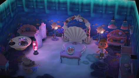 Mermaid Room Acnh, Acnh Mermaid, Mermaid Room, Home Ac, Acnh Ideas, Acnh Inspo, Sea Theme, Happy Home, Kawaii Drawings