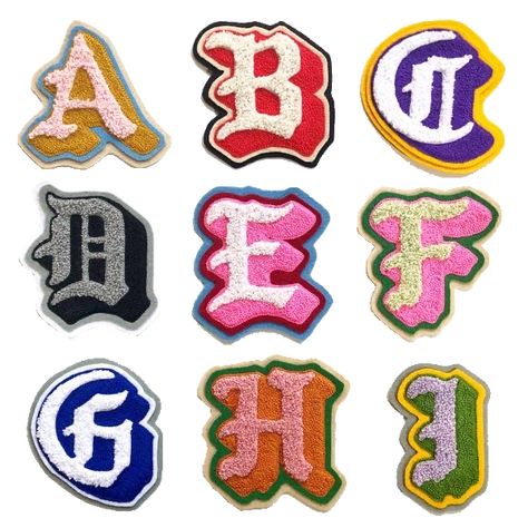 Letter Patches, Desain Buklet, Old English Font, Spiral Tie Dye, Chain Stitch Embroidery, 자수 디자인, Custom Letters, Embroidery Patches, Red Aesthetic