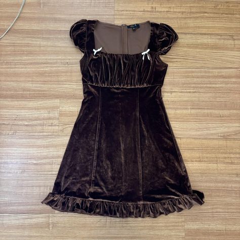 Brown velvet milkmaid mini dress with coquette bow... - Depop Milkmaid Mini Dress, Bow Ribbon, Brown Velvet, Coquette Bow, Ribbon, Velvet, Mini Dress, Clothes