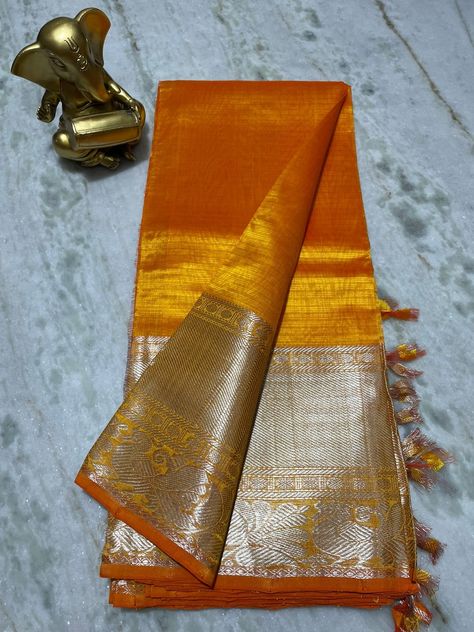 mangalagiri pure pattu by cotton spl kanchi border plain pattu sarees Orange Colour Pattu Saree, Orange Pattu Saree, Plain Pattu Sarees, Mangalagiri Sarees, Peach Color Saree, Pure Chiffon Sarees, Chiffon Sarees, Pure Chiffon, Pattu Saree