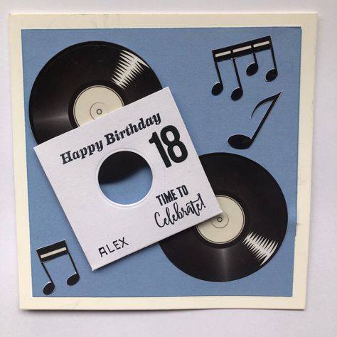 Music card Music Themed Birthday Cards Diy, Record Birthday Cards, Male 18th Birthday Cards, Music Themed Birthday Cards, Cricut Birthday Cards, Music Card, Musical Cards, 18th Birthday Card, Cards For Men