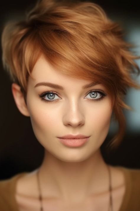 Cowboy Copper Pixie, Copper Pixie Cut, Strawberry Blonde Pixie, Quick Easy Short Hairstyles, Golden Copper Hair Color, Copper Pixie, Trending For 2023, Brown Pixie, Short Hairstyles Ideas