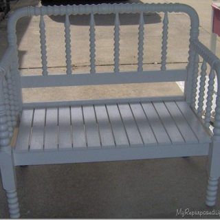 Jenny Lind Bed Bench, Crib Bench, Spool Bed, Jenny Lind Crib, Jenny Lind Bed, Make Your Own Headboard, Old Cribs, Headboard Benches, Rustic Wooden Bench