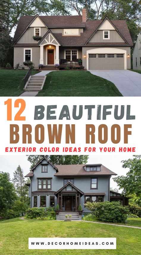 Best Brown Roof Exterior Paint Color Schemes Exterior Color Schemes Brown, Outdoor House Paint Colors, House Paint Exterior Colour Schemes, Brown Roof Exterior, Brown Roof Houses, Brown House Exterior, Outdoor House Paint, Tudor House Exterior, Siding Colors For Houses