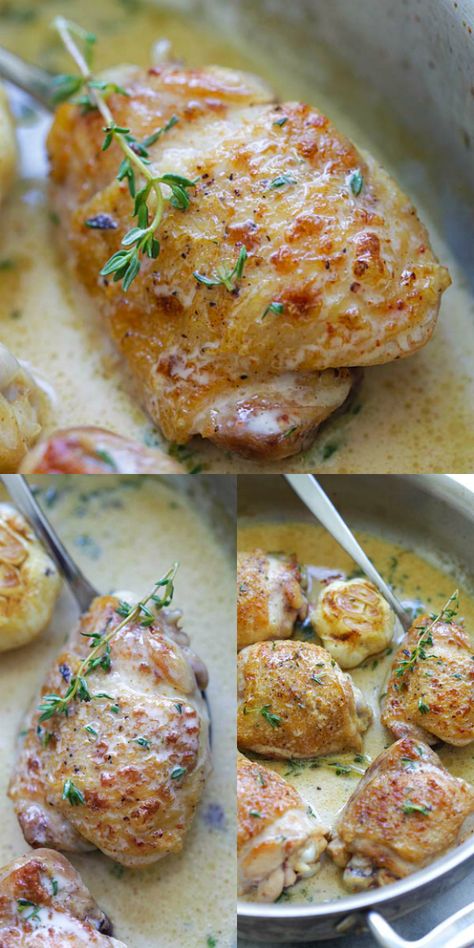 Creamy Thyme Chicken, Garlic Thyme Chicken, Chicken And Thyme Recipes, Chicken With Thyme Recipes, Chicken Thyme Recipes, Thyme Chicken Recipes, Creamy Thyme Sauce, Thyme Sauce, Garlic Chicken Breast Recipes