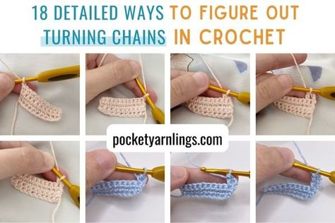 Turning chains can be confusing for a variety of reasons. Foundation chains are simple enough to understand but when you start working on turning chains, it can be confusing when you read the pattern and wonder whether it is counted as a stitch along the row. Crochet Chain Stitch, Half Double Crochet Stitch, Crochet Chain, Yarn Tail, Basic Crochet Stitches, Double Crochet Stitch, Crochet Stitches Patterns, Chain Stitch, Half Double Crochet