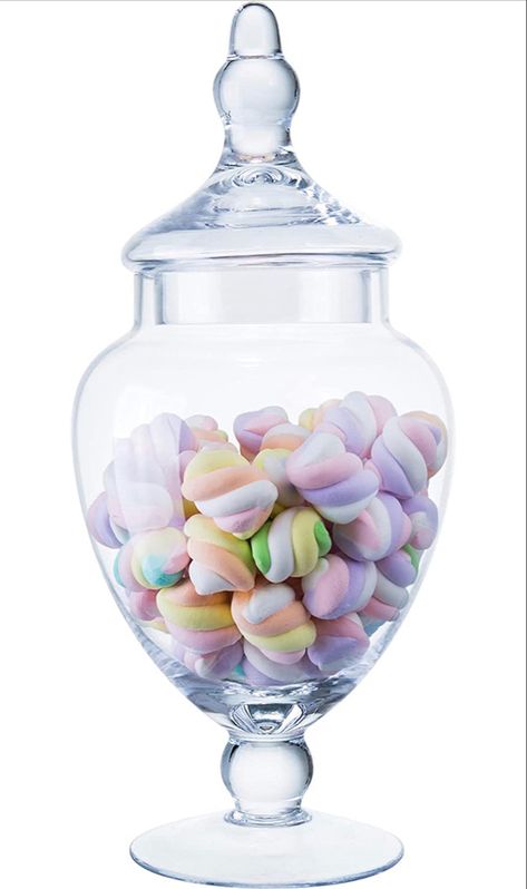 Tall Glass Apothecary Jar really stands out on your candy store countertops. Dimensions: 13.5 inches (H) x 6 inches (D). Candy Buffet Containers, Kitchen Height, Candy Buffet Wedding, Jars With Lids, Glass Apothecary Jars, Star Candy, Buffet Display, Organization Decor, Glass Food Storage