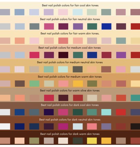 Best Colors For Tan Skin Clothes, Nail Color Skin Tone Chart, Nail Colors Olive Skin, Hair Color For Tan Skin Tone Olive, Olive Skin Tone Nail Color, Warm Olive Skin Tone Hair Color, Nails For Olive Skin Tone, Warm Tone Nails, Nail Color For Tan Skin