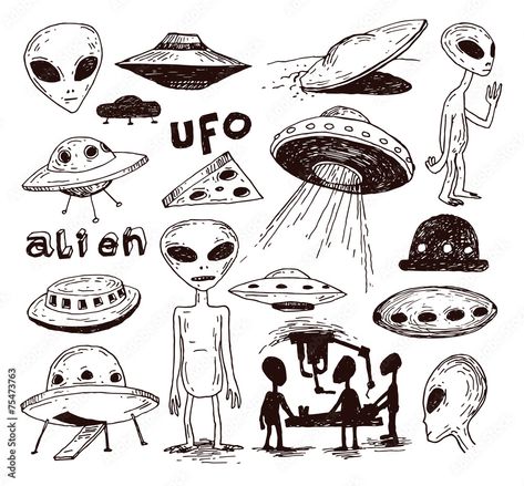 Ufo Drawing, Alien Hand, Ufo Art, Alien Drawings, Aliens And Ufos, Hand Drawn Vector Illustrations, Tattoo Flash Art, Alien Art, Hand Drawn Vector