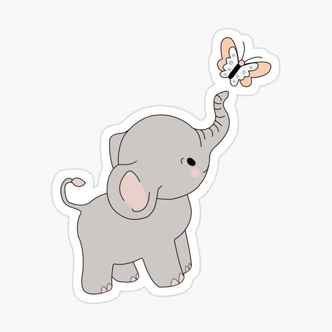 Elephant With Butterfly, Elephant And Butterfly, Tiny Stickers, Wall Grid, Elephant Cute, Animals Stickers, Elephant Stickers, Butterfly Stickers, Purple Elephant