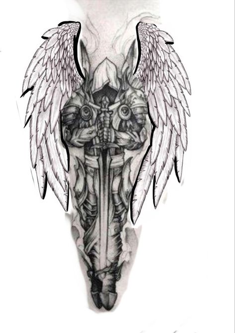 Tattoo Warrior, Angel Warrior Tattoo, Guardian Angel Tattoo Designs, Warrior Tattoo Sleeve, Ancient Art Tattoo, Joker Tattoo Design, Guardian Angel Tattoo, Archangel Tattoo, Skull Girl Tattoo