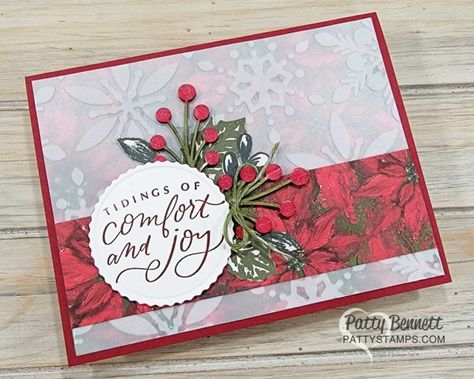 Boughs Of Holly Stampin Up Cards, Christmas Boughs, Patty Bennett, Boughs Of Holly, Poinsettia Cards, Christmas Leaves, Vellum Cards, Stamped Christmas Cards, Holly Christmas