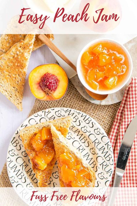 Golden peach jam is so easy to make to preserve summer fruit for the winter.  Just three ingredients. 4 large peaches will make 3 small jars of jam!  #jam #preserves #peach #peachjam Small Batch Peach Jam, Jam Preserves, Nectarine Jam, Peach Jam Recipe, Winter Sunshine, Jam Jam, Jar Of Jam, Perfect Peach, Peach Jam