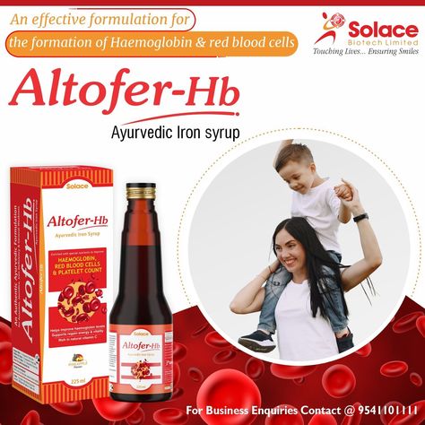 Altofer-HB (Ayurvedic Iron Syrup) is a combination of naturally processed medicinal plants that are helpful in treating iron deficiency in women's. As women's need more iron than men to make up for the amount of iron they lose in their menstrual period. It also improves the functioning of liver and other diseases pertaining to the digestive system. For more information or business enquiry you can contact us at 9355955555,9315101571 or visit our website https://www.solacebiotech.org/ Iron Syrup, Ambala Cantt, Hemoglobin Levels, The Digestive System, Calcium Vitamins, Menstrual Period, Iron Deficiency, Red Blood Cells, Medicinal Plants