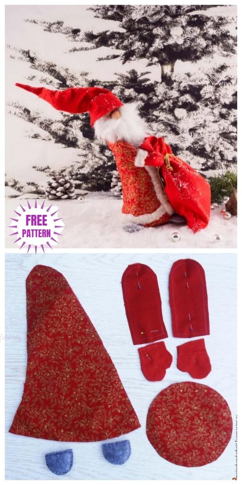 Christmas Craft: DIY Santa Clause Fabric Toy Sew Pattern & Tutorial Christmas Knomes, Christmas Craft Diy, Wooden Christmas Tree Decorations, Diy Santa, Santa Patterns, Dollar Tree Diy Crafts, Fabric Toys, Gnomes Crafts, Santa Clause