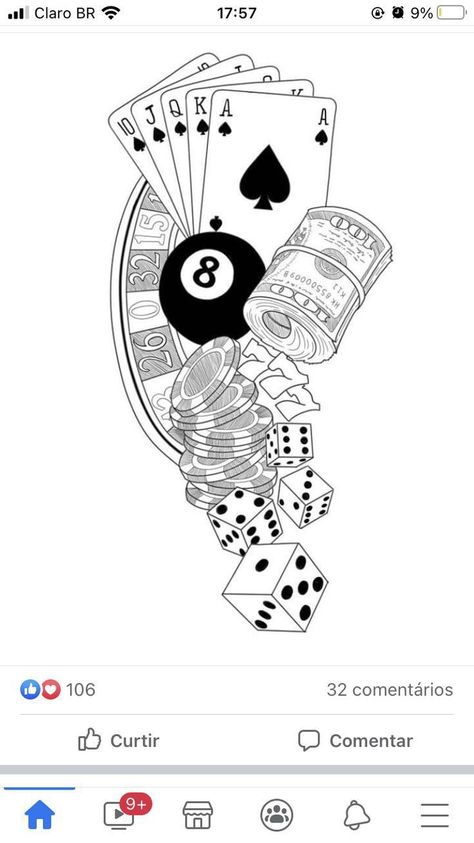 Clock Tattoo Design Forearm, Gambling Tattoo Stencil, Poker Tattoo, Aztec Tattoos Sleeve, Casino Tattoo, Arm Tattoos Drawing, Lucky Tattoo, Hipster Drawings, Card Tattoo Designs