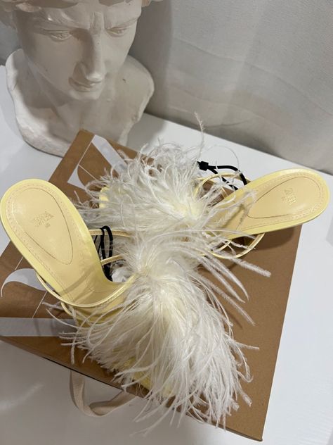 Feather Shoes, Feather Sandals, Feather Heels, Shoe Bag, Zara, Sandals, Heels, Black