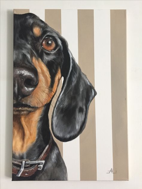 Dachshund Canvas Painting, Dashund Paintings, Dachshund Painting Acrylics, Dachshund Art Painting, Dachshund Drawing, Dachshund Painting, Doxie Art, Dog Design Art, Pet Portraiture