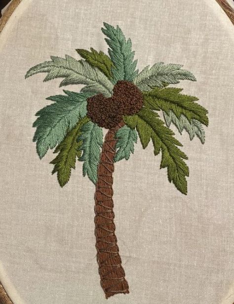 Coconut Tree Embroidery, Embroidered Palm Tree, Tropical Embroidery, Palm Tree Embroidery, Denim Bag Patterns, Basic Hand Embroidery Stitches, Emb Designs, Digital Embroidery Patterns, Instagram Frame Template