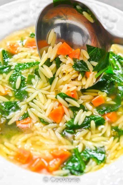 Spinach Orzo Soup, Portuguese Dinner, Orzo Lemon, Sandwich Night, Soup Recipes Healthy Vegetarian, Spinach Orzo, Orzo Soup Recipes, Cream Soups, Broccoli Bites