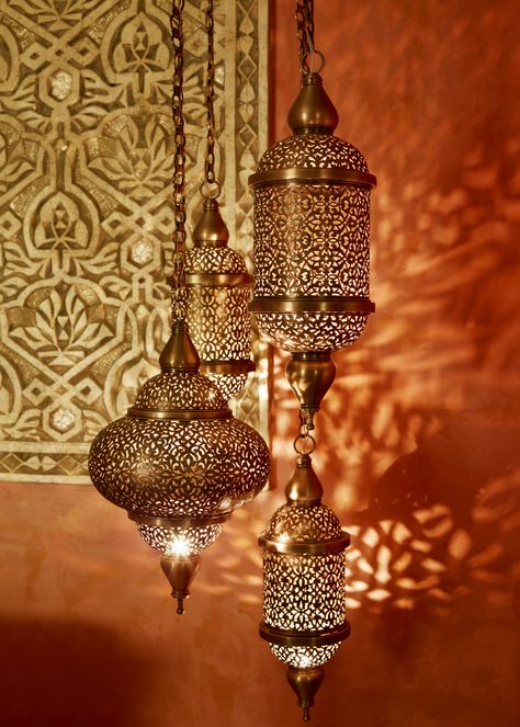 Luxury International Interior Architecture and Design project by Katharine Pooley. Bright Orange. Hanging lanterns. Indian Light Fixtures, Moroccan Lantern Decor, Moroccan Lamps Hanging, Middle Eastern Restaurant Interior, Modern Middle Eastern Interior Design, Morrocan Lights, Arab Interior Design, Marakesh Decor Interiors, Moroccan Interiors Bedroom