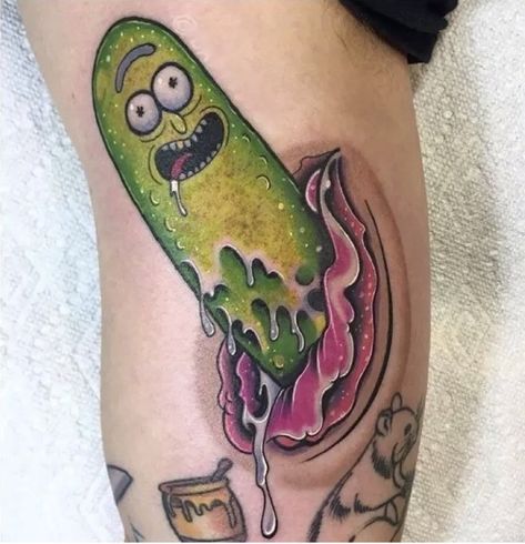 Pickle Rick Tattoo, Rick Tattoo, Pickle Rick, Newborn Family Photos, Spooky Tattoos, 3d Tattoos, Old Tattoos, Body Is A Temple, Little Tattoos