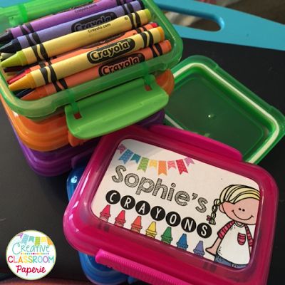 Dollar Tree Crayon boxes with a cute label to match Dollar Tree Classroom, Crayon Themed Classroom, Preschool Tables, Crayon Storage, Crayon Organization, Daycare Classroom, Melonheadz Clipart, Snack Boxes, Toddler Classroom