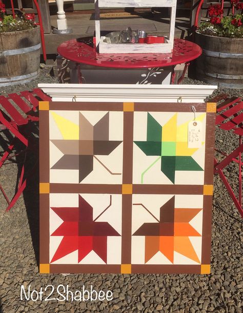 Painted Fall Leaves, Wood Barn Quilt, Fall Leaves Pattern, Fall Quilt Patterns, Log Cabin Quilt Blocks, Painted Barn Quilts, Quilter Gifts, Barn Quilt Designs, Wooden Barn