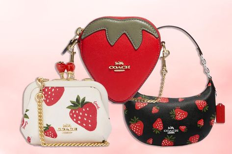 Coach Strawberry, Strawberry Boutique, Strawberry Items, Strawberry Clothing, Baguette Bags, Fruit Bag, Gift Inspo, Printed Purse, Bags Coach