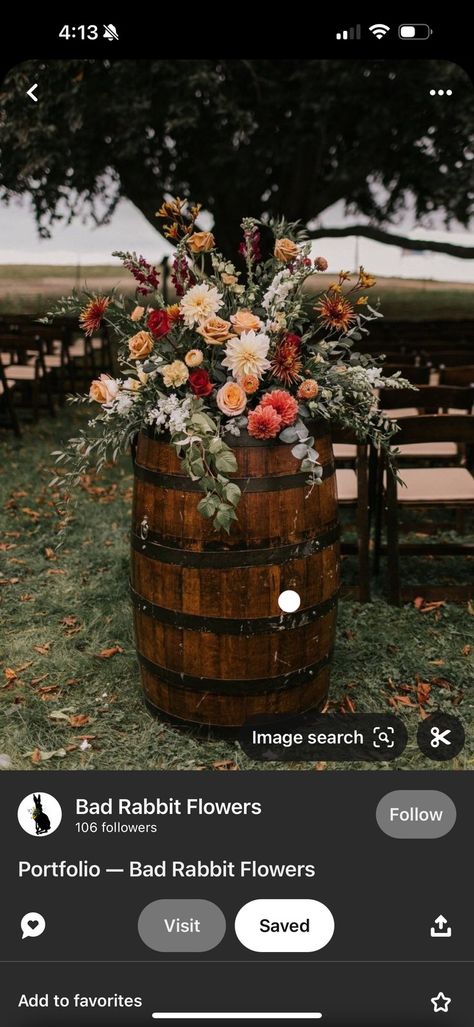 Whiskey Barrel Wedding, Barrel Wedding, Whiskey Barrels, Whiskey Barrel, Wedding Inspo, Whiskey, Wedding Flowers, Barrel, Table Decorations